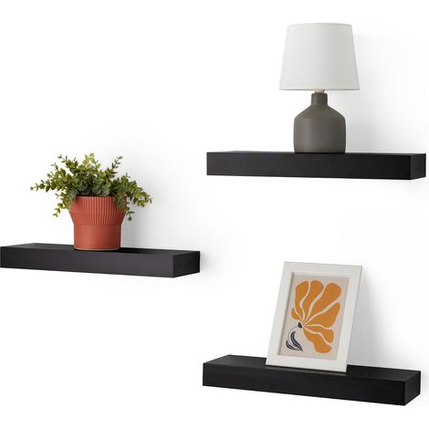 Lot de 3 étagères murales flottantes en Bois, Noir, 40,6 x 17 x 2.8 cm (1/5)