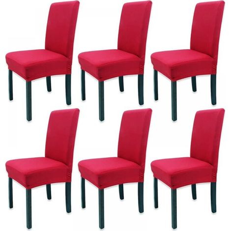 6-Piece Solid Color All-Inclusive Stretch Chair Cover (Red), Universal Stretch Chair Cover, Modern YMYNY Set (1/3)