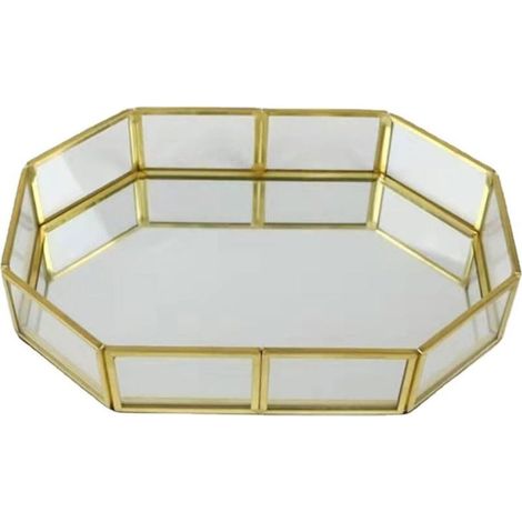 Plateau de rangement en verre doré pour bijoux et produits cosmétiques avec bords arrondis sûrs pour décoration de la maison (1/5)