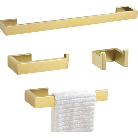 Juego de 4 piezas, accesorios de baño dorados, toallero, portarrollos de papel higiénico, perchero (1/5)