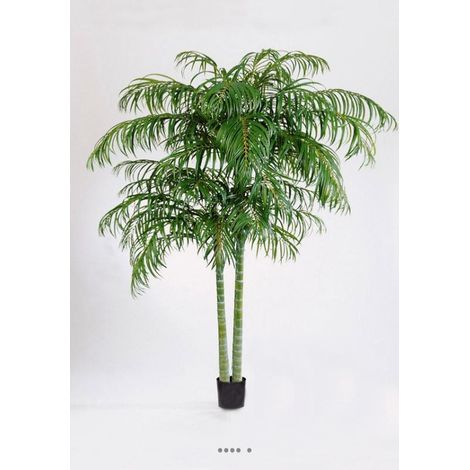Palmier Areca artificiel 2 troncs H 210 cm 1608 feuilles en pot