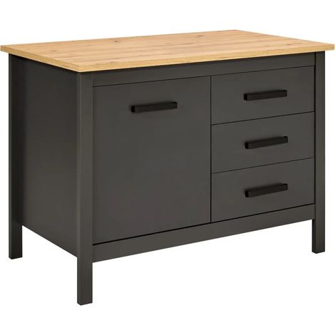 Tavolo Bar da Cucina Antracite Rovere Isola 1 Anta Cassetti Soft-Close (1/5)