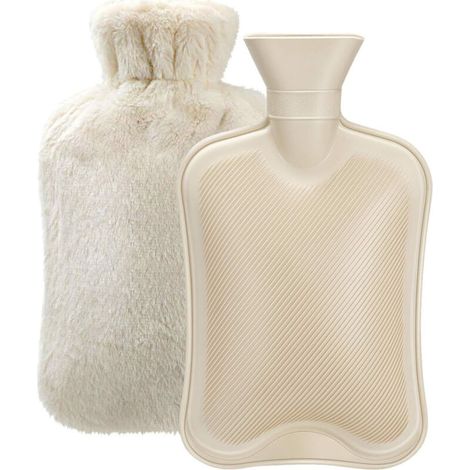Bouillotte en caoutchouc avec housse souple (2 litres) pour soulager les crampes et la douleur, compresse chaude et froide amovible, chauffe-lit (1/5)