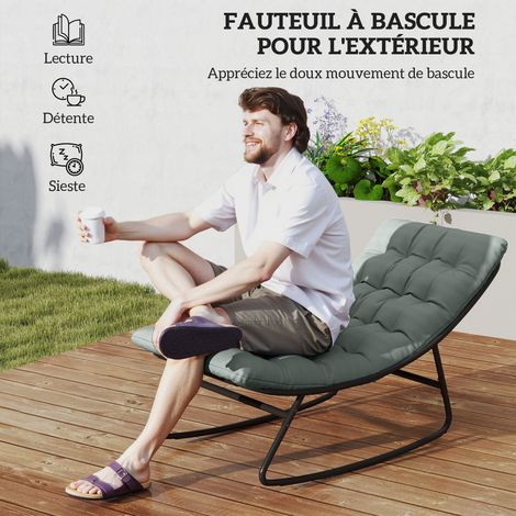 Lot de 2 fauteuils bascule extérieur coussins épais textilène acier gris (1/5)