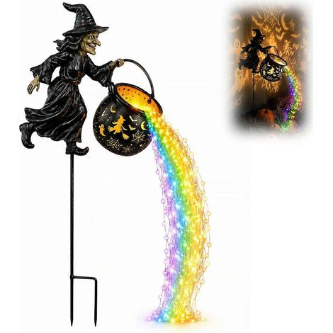Lampe de jardin en forme de chaudron de sorcière pour Halloween, cascade multicolore à énergie solaire, 1 Lampe de jardin à projection de cascade de potion de sorcière – Décoration magique d'extérieu (1/5)