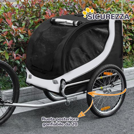 Remorque cycliste pour chien de taille moyenne, 130x73x90 cm, dotée de fenêtres latérales et d’un fanion, teinte noir et blanc (1/5)