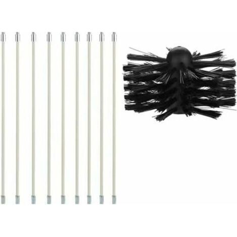 Kit de ramonage pour cheminée et poêle à granulés – 9 tiges flexibles de 40 cm + tête de 100 mm, set complet pour entretien domestique