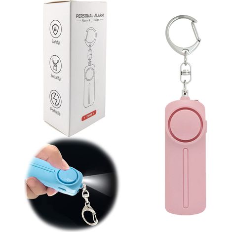 Alarme de sécurité personnelle avec lumière LED, volume de 130 décibels, matériau ABS, rose, porte-clés d'urgence (1/5)