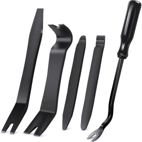 Kit d'outils de démontage de garnitures automatiques, kit d'outils anti-rayures pour le retrait du panneau de pincement de portière de voiture et du tableau de bord audio - 5 pièces black (1/4)