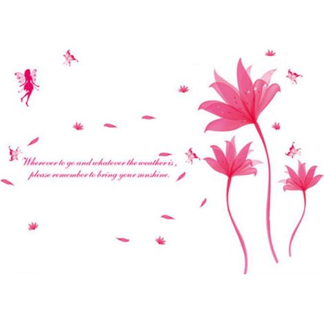 Romantische Wohnzimmer-Wandaufkleber mit rosa Fantasieblumen – abnehmbarer Hintergrund (1/5)