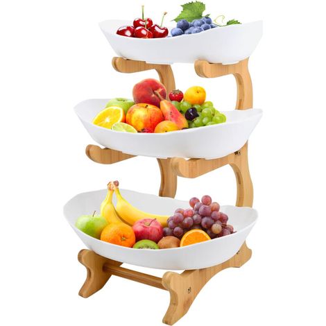 3 Étages Fruits Etagere Corbeille à fruits Assiette De Fruits Blanc (1/5)
