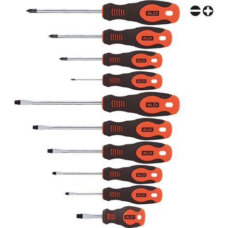 Jeu de 10 tournevis VALEX 1463894 (6 plats + 4 cruciformes PH) (1/3)