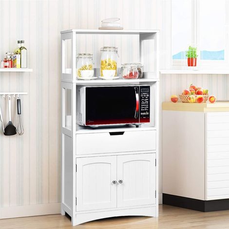 COSTWAY Armario Mueble con Cajón, Puerta y 3 Estantes de Madera Estantería Gabinete Organizador Almacenamiento Blanco (1/5)