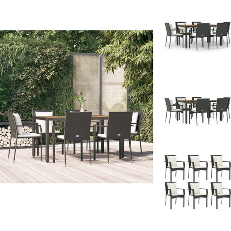 Gartenmöbel-Sets - Living 7-tlg. Garten-Essgruppe mit Kissen Schwarz Poly Rattan (1/5)