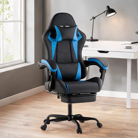 Chaise de bureau coloris noir bleu en PVC 58,5 x 63 x 120,5 cm (1/5)