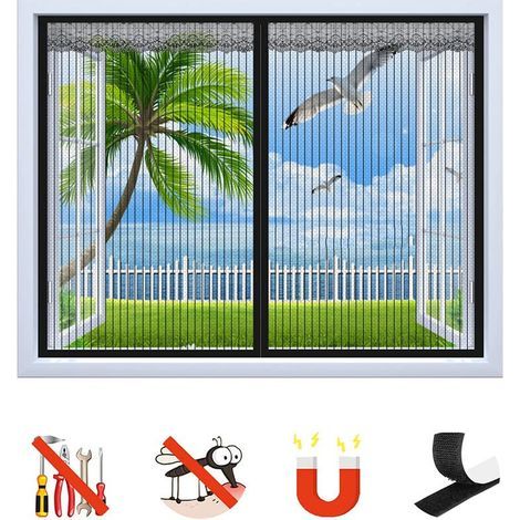GENERIC-Moustiquaire Fenêtre Magnétique, Auto-Adhésif Rideau en Maille Moustiquaire Porte Magnétique, Fermeture Automatique, pour Fenêtre Portes- Noir-100x120cm (1/5)
