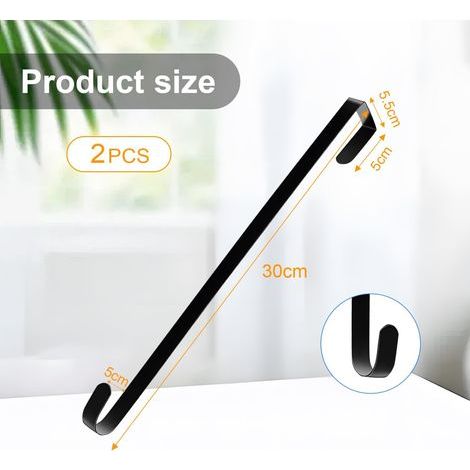 2X Crochets de Porte en Acier Inoxydable, Crochets de 30 cm pour couronnes de Porte et décorations - Pour suspendre des guirlandes de Noël, Halloween, décorations de Noël(Noir) (1/4)