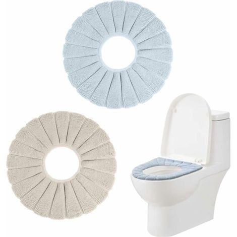 Coussin de siège de toilette en deux parties, chaud et extensible, coussin de siège de toilette doux, coussin de siège de toilette en tricot tricoté en forme de O (beige, bleu) (1/5)