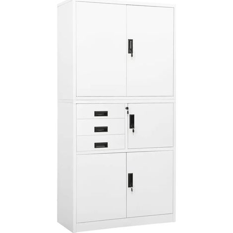 Armadio da ufficio in acciaio dal design contemporaneo con 3 ripiani regolabili 90 x 40 x 180 cm in acciaio bianco 020046911