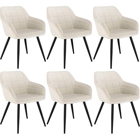 Woltu – Lot de 6 chaises de salle à manger en velours crème – Accoudoirs ergonomiques – Pieds en métal – Hauteur 81cm – Charge max 120kg