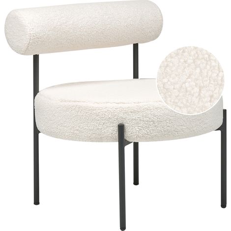 Silla sin reposabrazos asiento redondo respaldo enrollado diseño vintage tapicería bouclé blanco Alpha