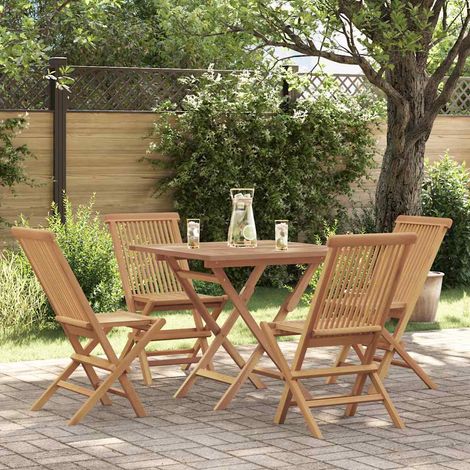 Salon de jardin 5 pcs Ensemble Table et Chaise de Jardin - Bois de teck massif BV718612 - BonneVie (1/5)