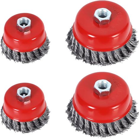 Brosse coupelle M14 pour meuleuse d'angle, Paquet de 4 brosses en Acier à Brosse Conique pour Les travaux de Nettoyage et de meulage diamètre 75 mm, diamètre 100 mm (1/5)