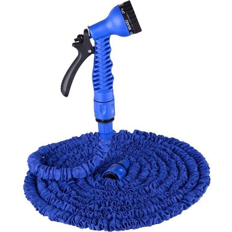 Dehnbarer Gartenschlauch, kurzer und praktischer Gartenschlauch, 1/3"-Anschluss (22,5 Meter im Wasseranschluss, blau) (1/5)