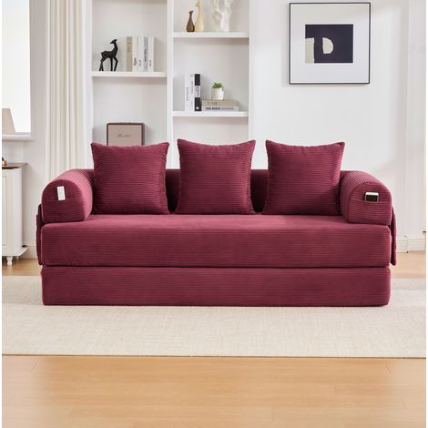 Sofá modular de terciopelo acanalado burdeos, 3 cojines, estructura metálica DESVIAE (1/5)