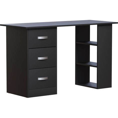 Mason Computer Desk 3 Drawer 3 Shelves PC Workstation Shelf Storage Home Office Table, Black (1/5)