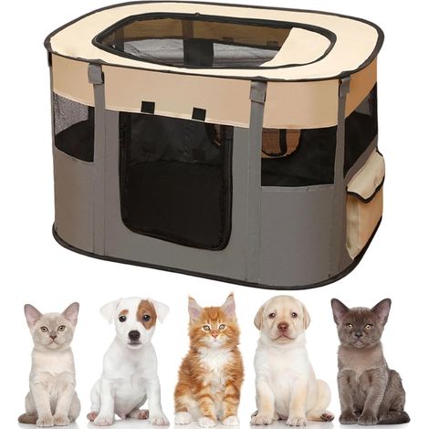 Parc pour chiots et animaux - 90 x 70 x 58 cm - Enclos pour chiens, chats, lapins et petits animaux - Intérieur et extérieur (1/5)
