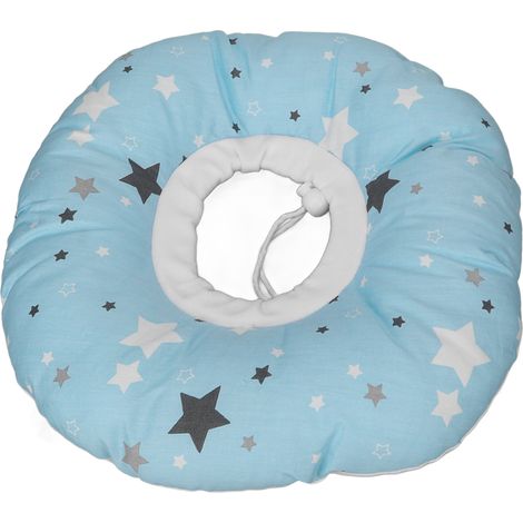 Coussin anti-douleur oreille percée bleu clair motif étoile, oreiller apaisant pour dormeur latéral, soulage pression et irritation du piercing, forme ergonomique avec trou. (1/5)