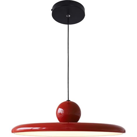 Moderne UFO-Pendelleuchte – 36W dimmbare LED-Hängelampe, höhenverstellbar mit 3 Farbtemperaturen, Acryl- und Metallleuchte für Esszimmer, Wohnzimmer, Café (Rot - 120 Zentimeter verstellbar) [Energiekl