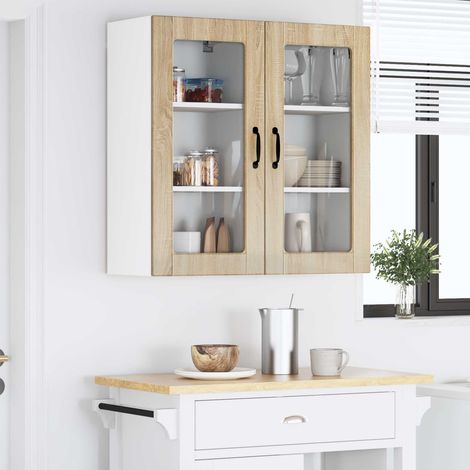 vidaXL Cabinet en verre mural LUCCA 2 pcs Chêne Sonoma 40 x 31 x 80 cm (1/5)