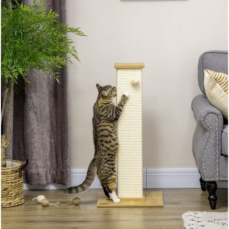 Árbol rascador para gatos 38 x 38 x 80 cm con juguete, beige y natural OKMYHOME (1/5)
