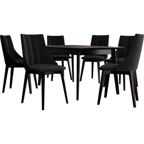 Conjunto de mesas y sillas para comedor Racine 139, Negro, 76x80x140cm, Diámetro: 0, Número de asientos: 6, Estilo: Contemporary