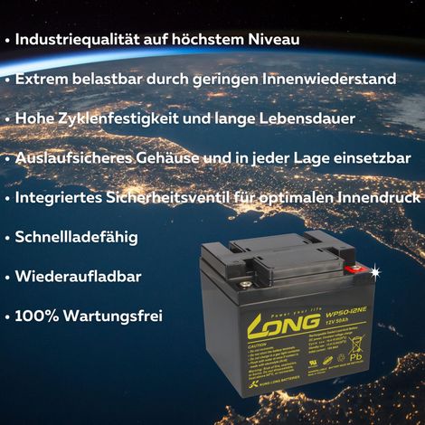 Ersatzakku für MOBILIS M74 2x Kung Long 12V 50Ah Blei Akku Zyklenfest AGM VRLA (1/5)