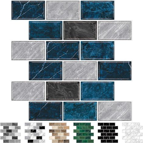 Lot de 10 feuilles autocollantes pour carrelage mural pour cuisine et salle de bain, 30,5 x 30,5 cm, bleu gris (1/5)