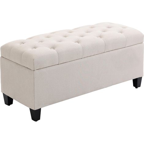 Banc de rangement pouf salon bout de lit coffre de rangement pour salon, chambre, entrée, 100 x 40 x 44 cm, blanc