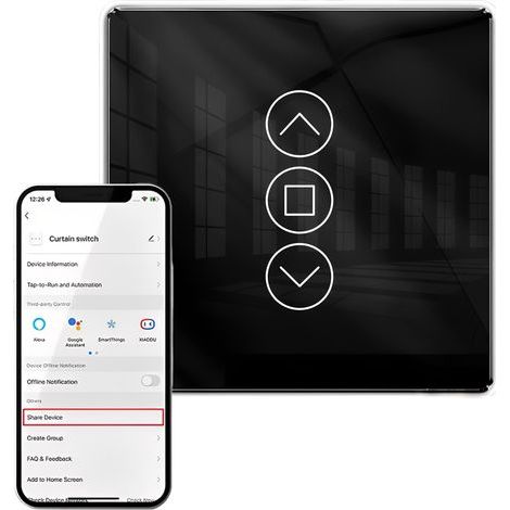 Minuterie intelligente pour volet roulant avec fonction pourcentage : interrupteur tactile arc 2,5D Smart Wifi, interrupteur de volet roulant Alexa/Google Commande vocale Nécessite un (1/5)