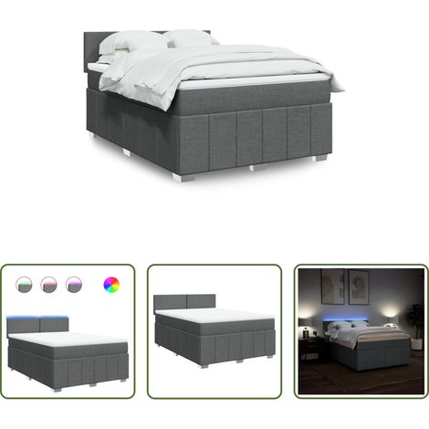 vidaXL Surmatelas - Sommier à lattes de lit avec matelas Gris foncé 140x200cm Tissu (1/5)