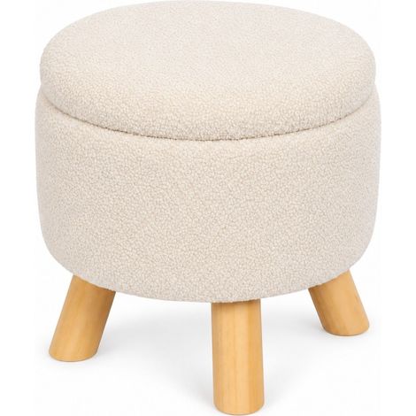 Relaxdays Hocker mit Stauraum, Teddystoff, H x D: 30 x 33 cm, Boucle Möbel Flur, Boho, Schminktischstuhl Skandi, creme (1/5)
