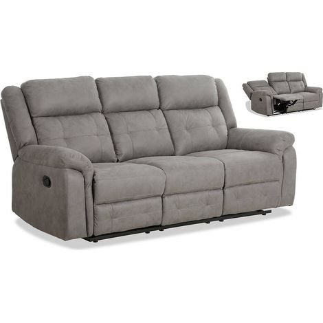 Sofá tres plazas relax con palanca modelo Portobello tapizado textil gris, 207cm(Ancho) 98cm(Fondo) 104cm(Alto) (1/2)