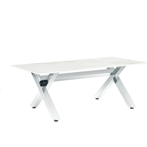 Table basse IXE Chrome & Verre Transparent 120x60x45 cm - Marbré blanc (1/5)