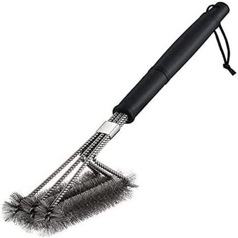 3-in-1-Grillbürste, um 360° drehbare Edelstahlbürste, 45 cm wärmeisolierender Griff aus Polypropylen, Dunkelschwarz