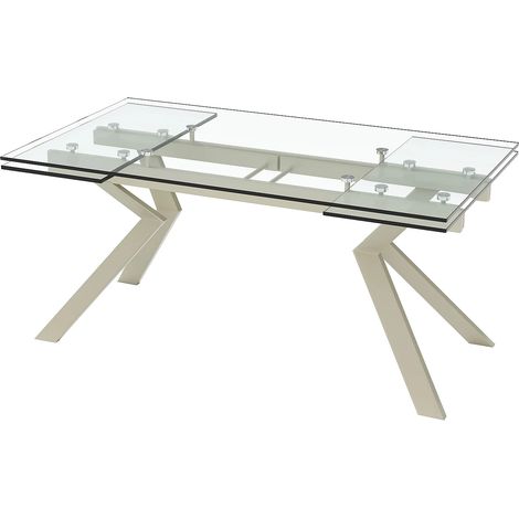 Tavola da pranzo allungabile da 6 a 8 persone in vetro temperato e metallo beige - Trasparente - VELIKA (1/5)