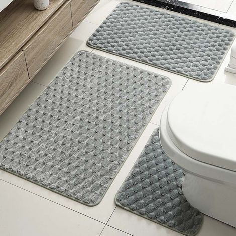LAN Rechteckiges graues Samt-Badematten-Set 4060cm Plüsch mit Schildkrötenmuster, dreiteiliges Set, saugfähig, rutschfest, leicht zu reinigen. (1/5)