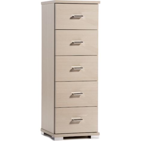 Cassettiera baby 5 cassetti in legno rovere sbiancato 32x32x93 cm