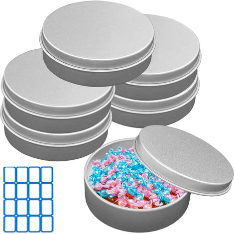 6 Packs Boite Metal, Rangement Rond 72ml, Couvercle Charniere, Etiquettes Incluses, Pour Bijoux Couture