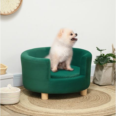 Cuccia per cane 65x64x37 cm in poliestere verde con gambe in legno, per cane piccolo – MEUBLIV (1/5)